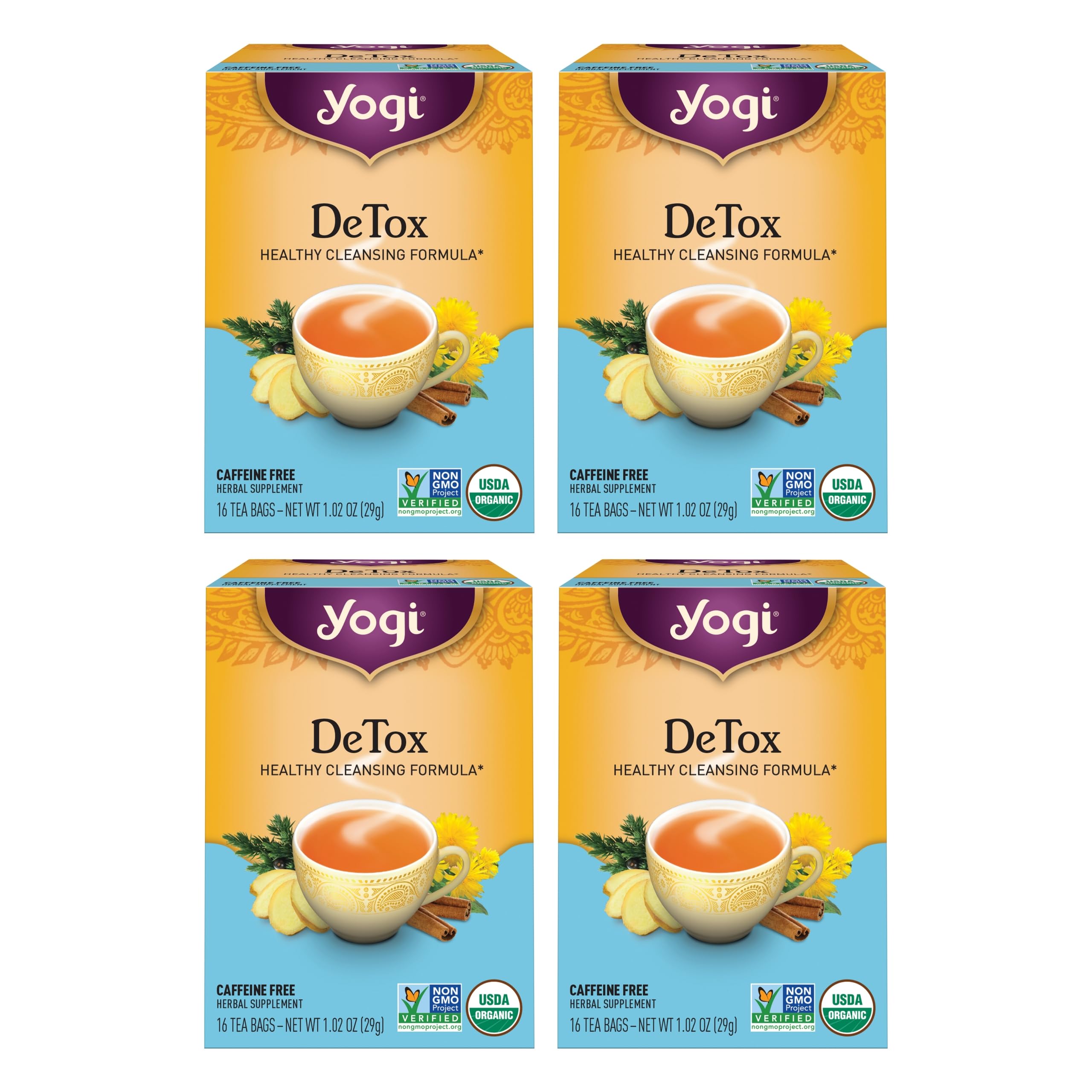 Tea Yogi Detox 16 Saquinhos De Chá Por Pacote (4 Pacotes) Orgânicos