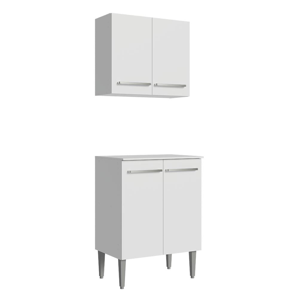 Kit Com Armário Aéreo E Balcão 64cm Branco Emilly Madesa