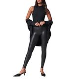Leggings De Couro Sintético Em Forma De Elastano Para Controle De Barriga Pretas Grandes