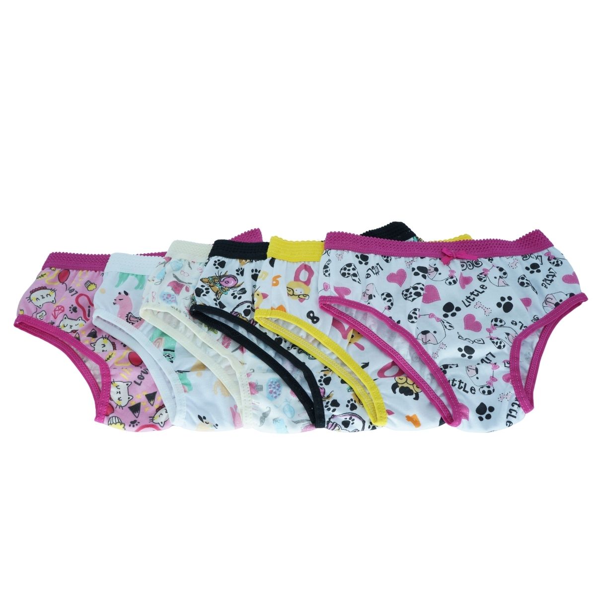 Calcinha infantil de algodão com cós, estampas variadas, kit com 6 uni - M