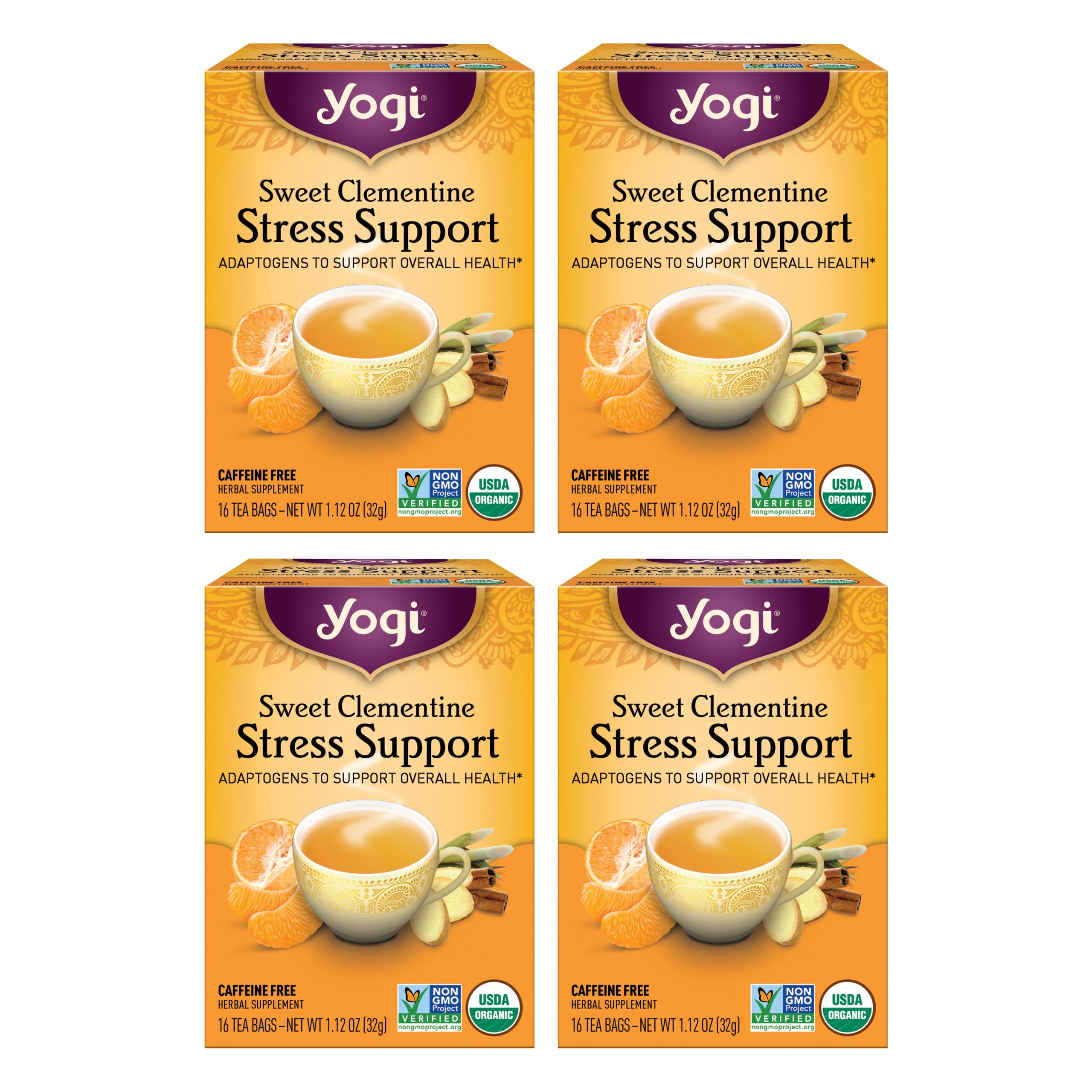Tea Yogi Sweet Clementine Stress Support 16 Saquinhos De Chá X 4 Pacotes