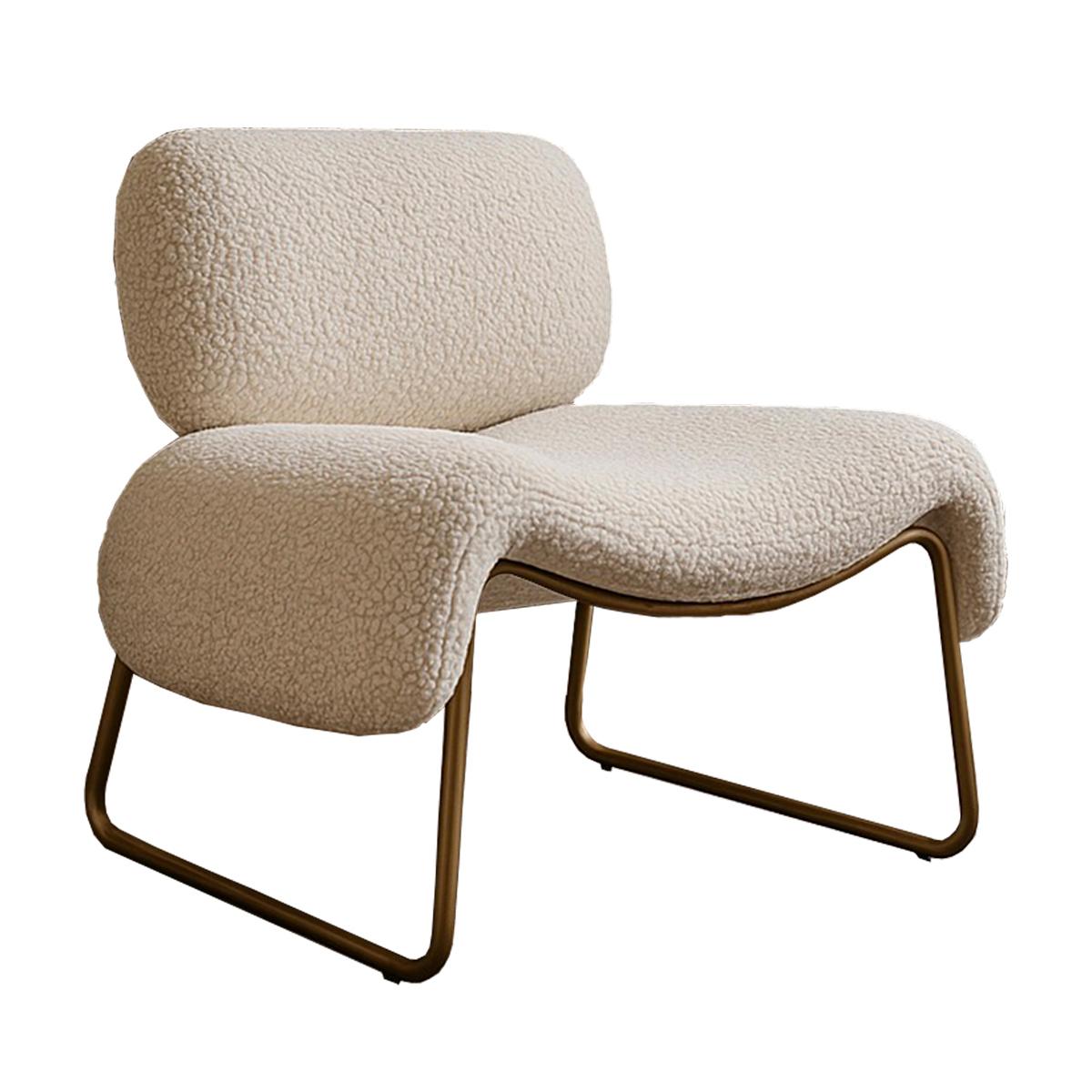 Poltrona Decorativa Versatil Calm Super Boucle Pés Em Metal Off White