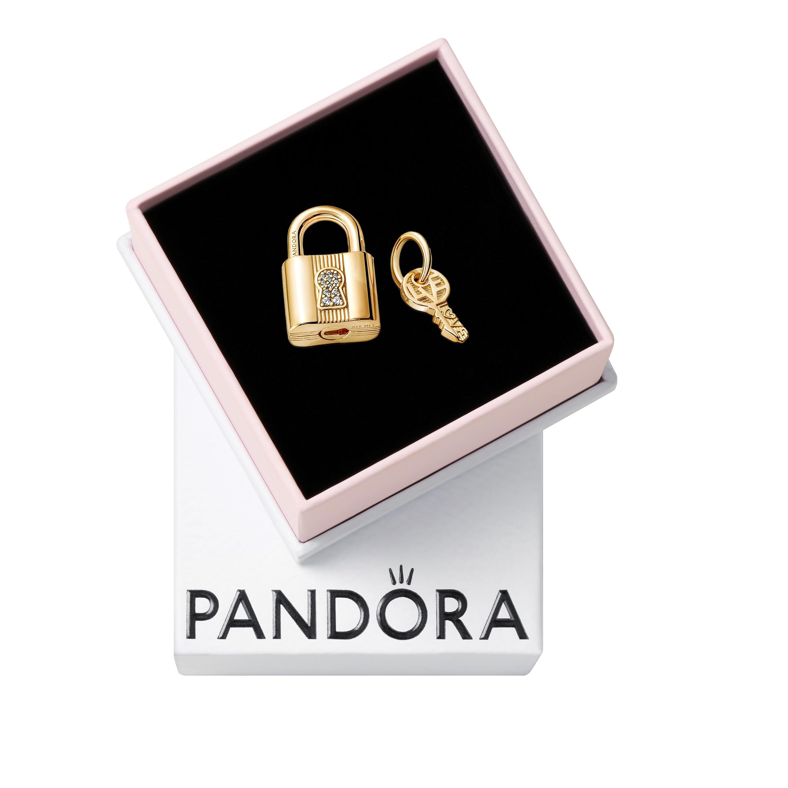 Pandora Padlock &amp; Key Dangle Charm — Presente Para Ela — Compatível Com Me Moments Shine Com Zircônia Cúbica — Com Caixa De Presente