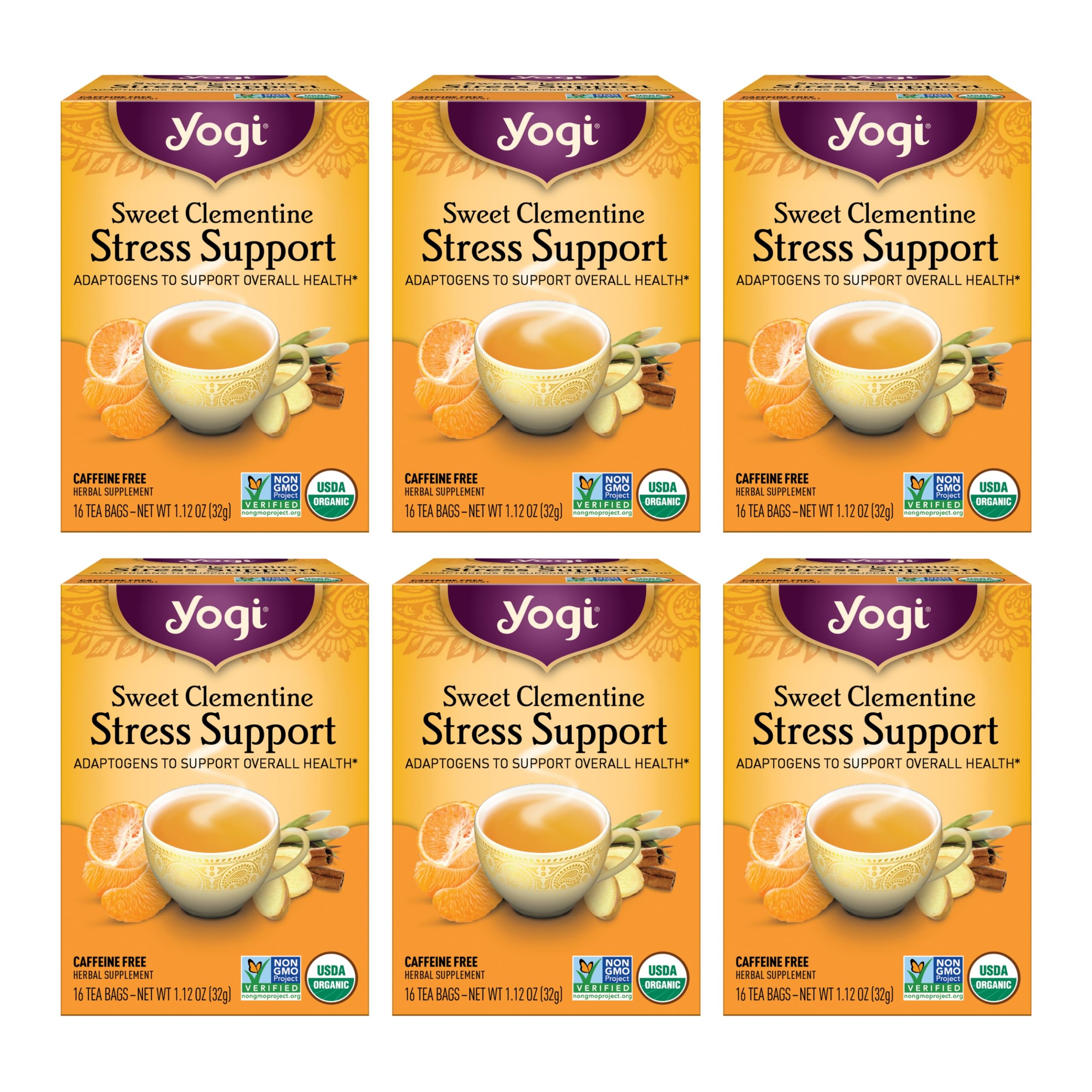 Tea Yogi Sweet Clementine Stress Support Organic 96 Saquinhos De Chá