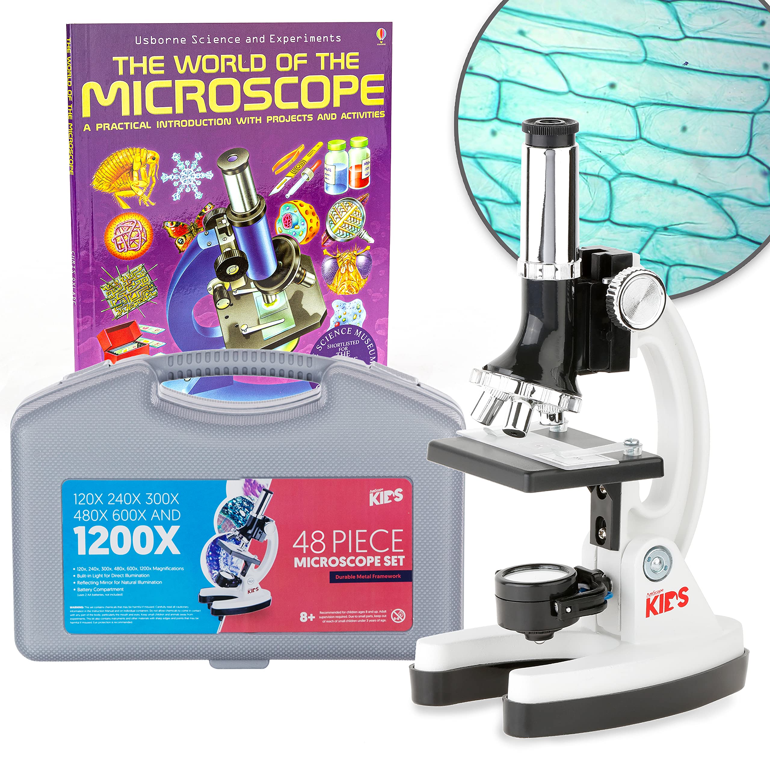 Microscópio Amscope 1200x Para Crianças Com Kit E Livro De 48 Unidades