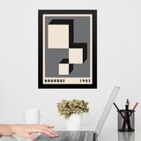 Quadro Bauhaus Cinza -descending Blocks 33x24cm - Com Vidro