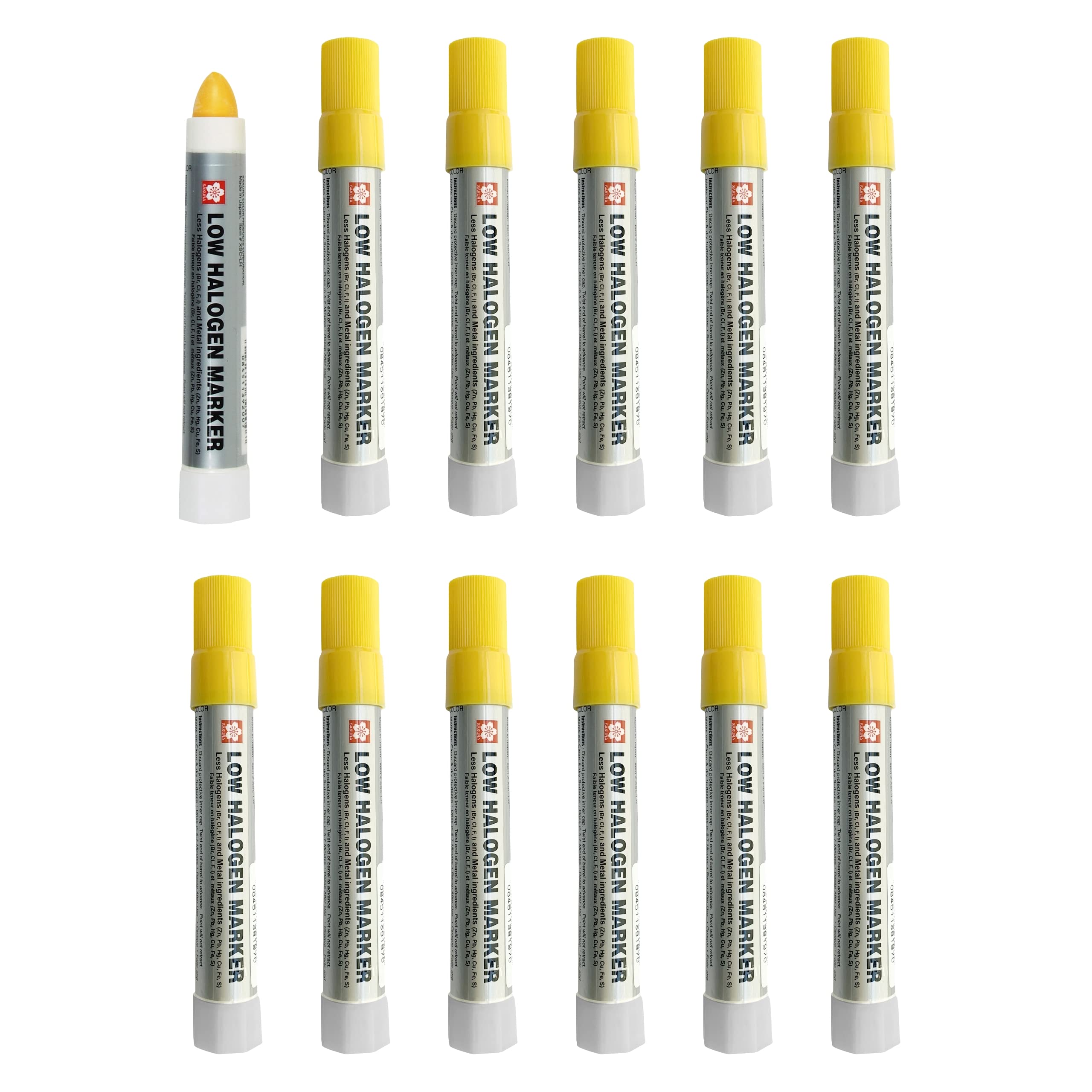Marcador De Pintura Sakura Low Halogen Solid Twist Up Tip Amarelo, Pacote Com 12 Unidades