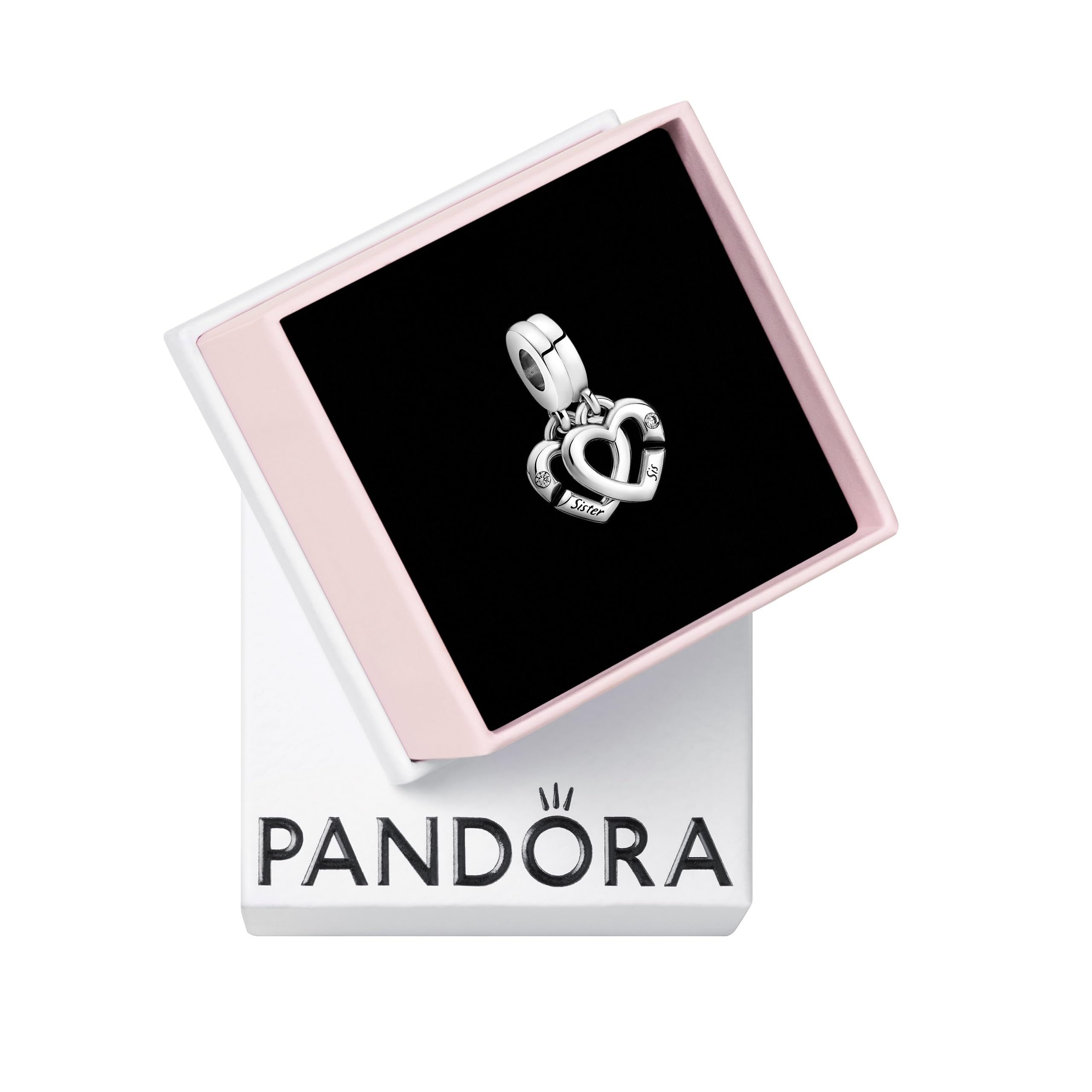 Charm Pandora Linked Sister Hearts Split Dangle Em Prata Esterlina