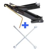 Kit Macaco Joelho Universal 600 Kg+ Chave De Roda Tipo Cruz