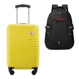 Kit Mala De Bordo Viagem 10kg Rodas 360º Rígida Abs Cadeado Segredo Gladiador A7mb Com Mochila Executiva Para Notebook