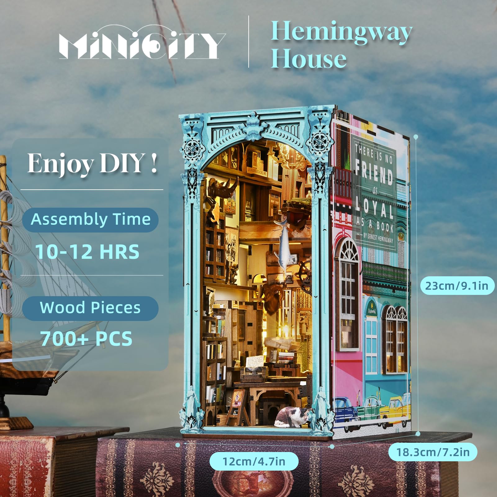 Kit Diy Dollhouse Book Nook Minicity Hemingway House Com Led - Carrefour