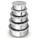 Conjunto 5 Potes Em Alumínio Vasilha Bowl Tigelas Com Tampa