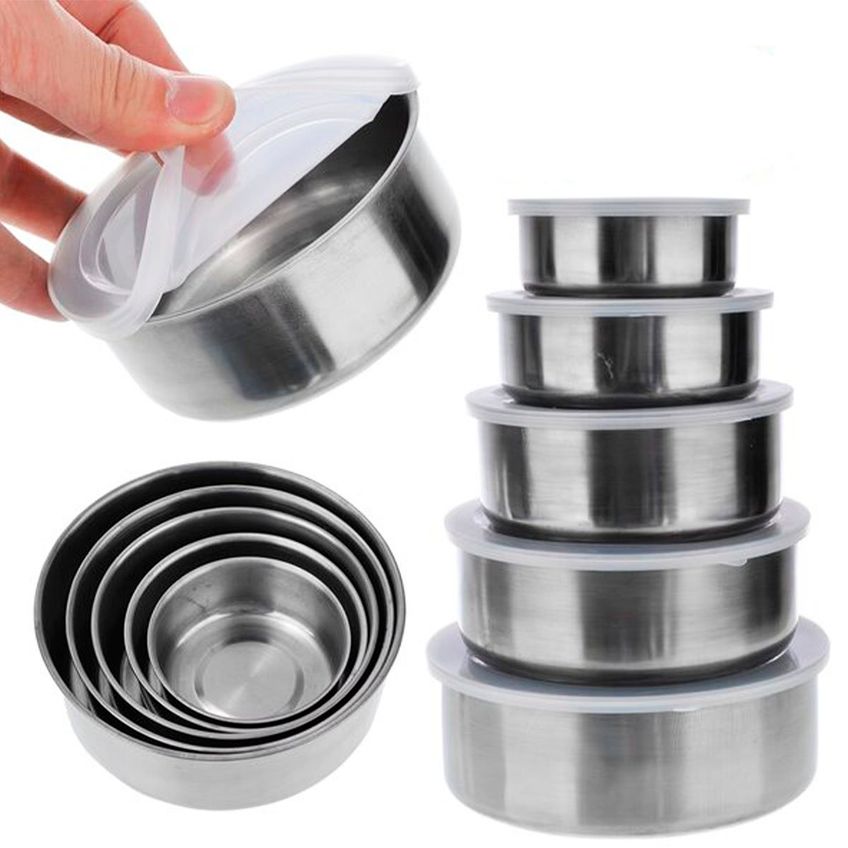 Conjunto 5 Potes Em Alumínio Vasilha Bowl Tigelas Com Tampa - imagem 4