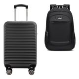 Kit Mala De Bordo 10kg Expansiva Viagem Rígida Abs Rodas 360 Duplas Cadeado Segredo Gladiador B1mb Com Mochila Executiva