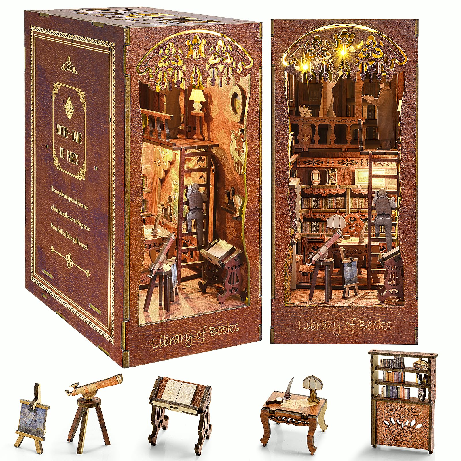 Kit Diy Book Nook Windidi Com Luz Led, Quebra-cabeça De Madeira 3d