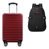 Kit Mala De Bordo 10kg Expansiva Viagem Rígida Abs Rodas 360 Duplas Cadeado Segredo Gladiador B1mb Com Mochila Executiva