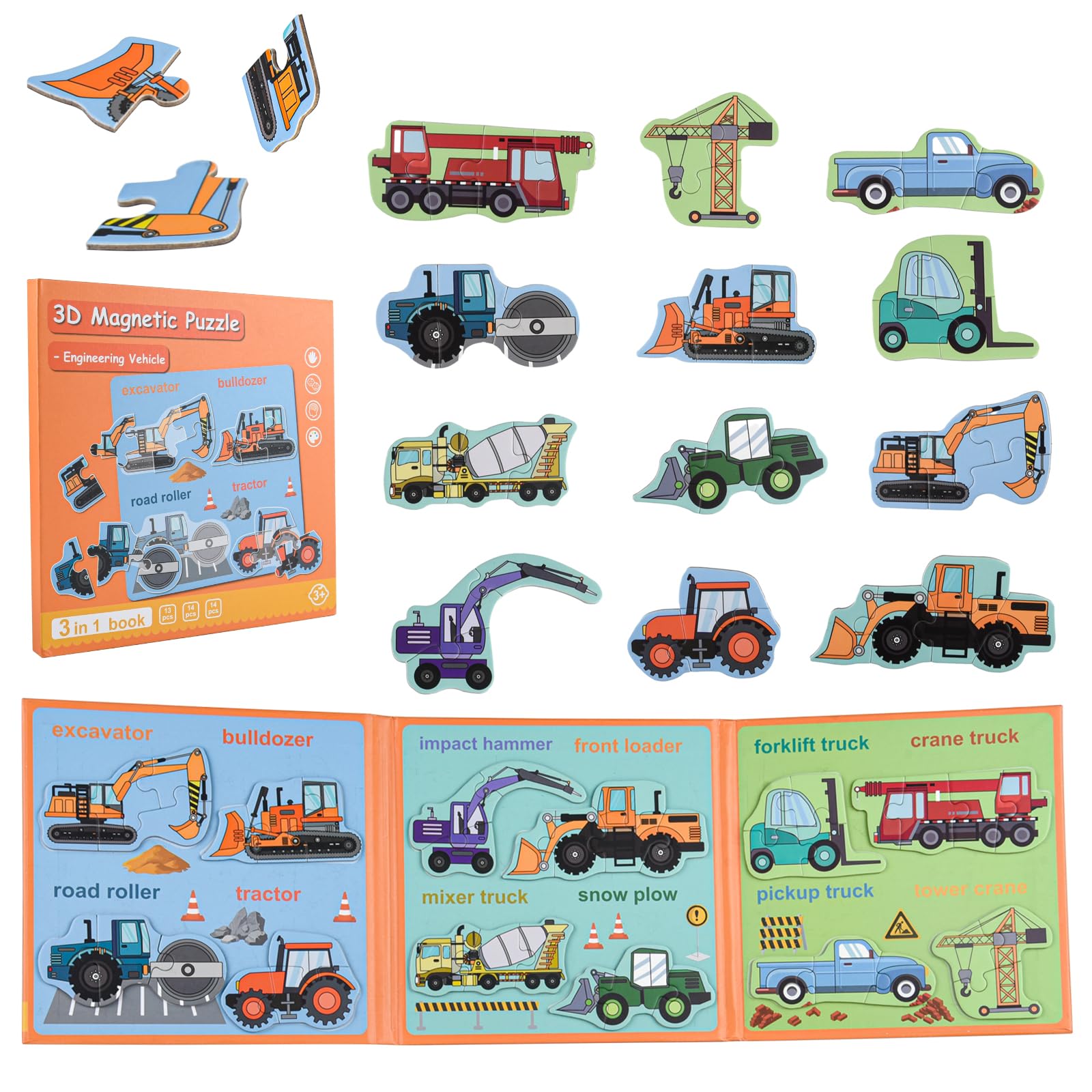 Livro De Quebra-cabeça Magnético Astaron Construction Vehicles 41 Peças