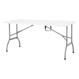 Mesa Dobravel 150x74 Cm Plastico Branca Compacta Tipo Maleta