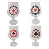 Kit 4 Taças Copos Cerveja Vidro Baralho 400ml + Presente