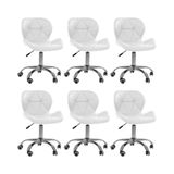 Kit 6 Cadeiras Office Eiffel Slim Ajustável Base Giratória - Branco
