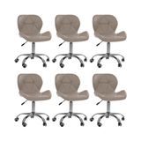 Kit 6 Cadeiras Office Eiffel Slim Ajustável Base Giratória - Bege