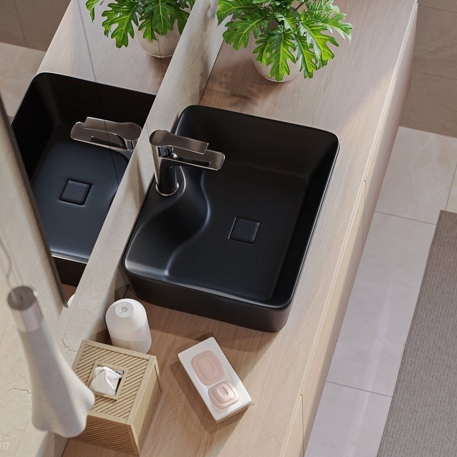 Cuba De Apoio Para Banheiro/lavabo Cerâmica Quadrada 48 Cm Manplex Preto Fosco