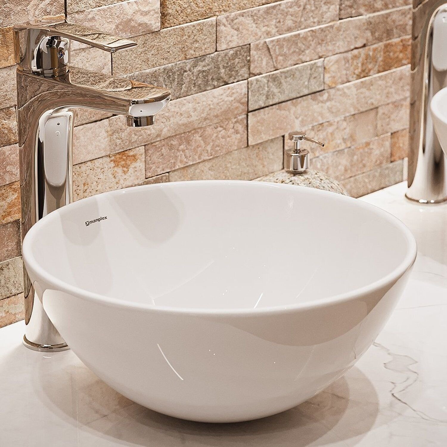 Cuba De Apoio Para Banheiro/lavabo Cerâmica Redonda 32 Cm Manplex Branco Brilho