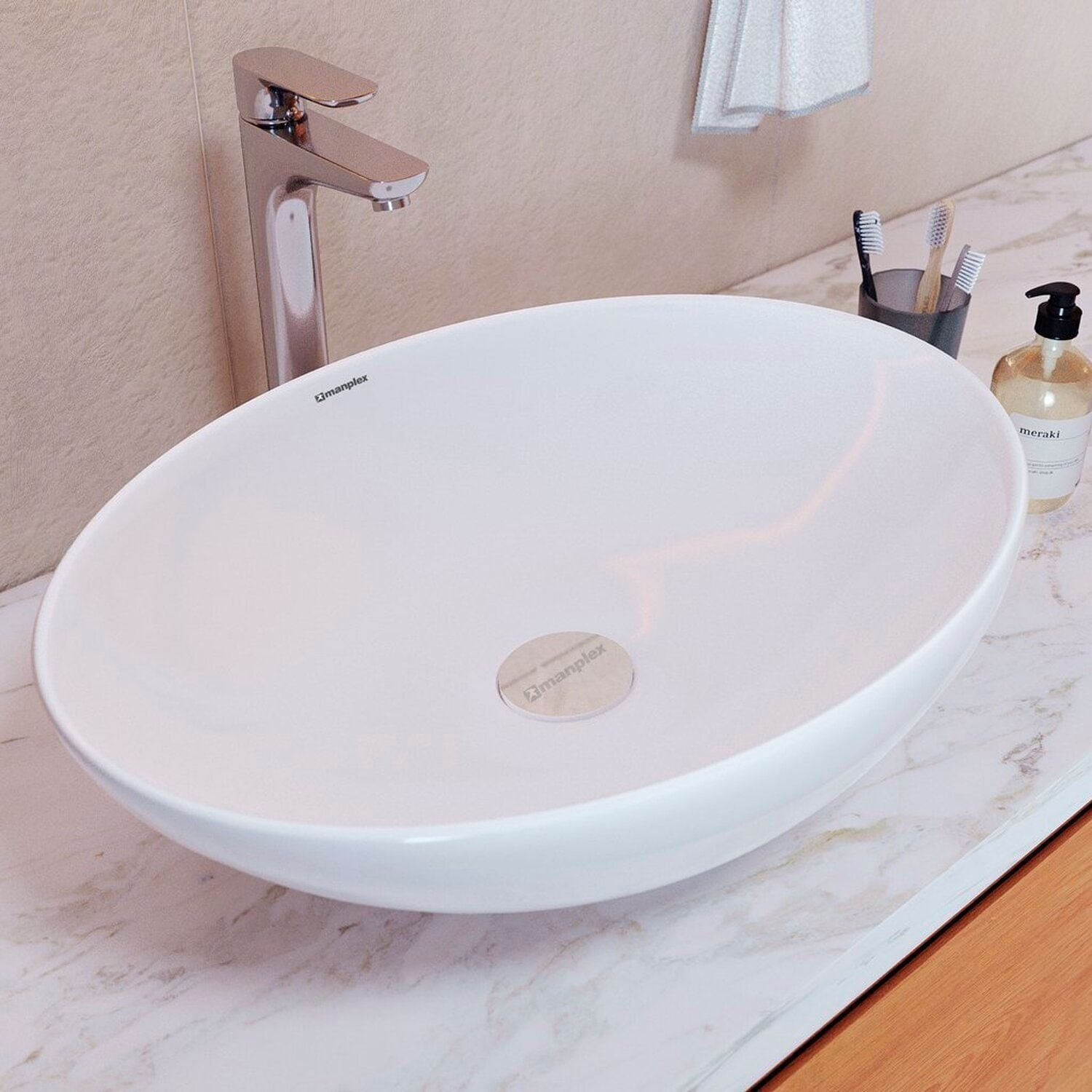 Cuba De Apoio Para Banheiro/lavabo Cerâmica Redonda 41 Cm Manplex Branco Brilho