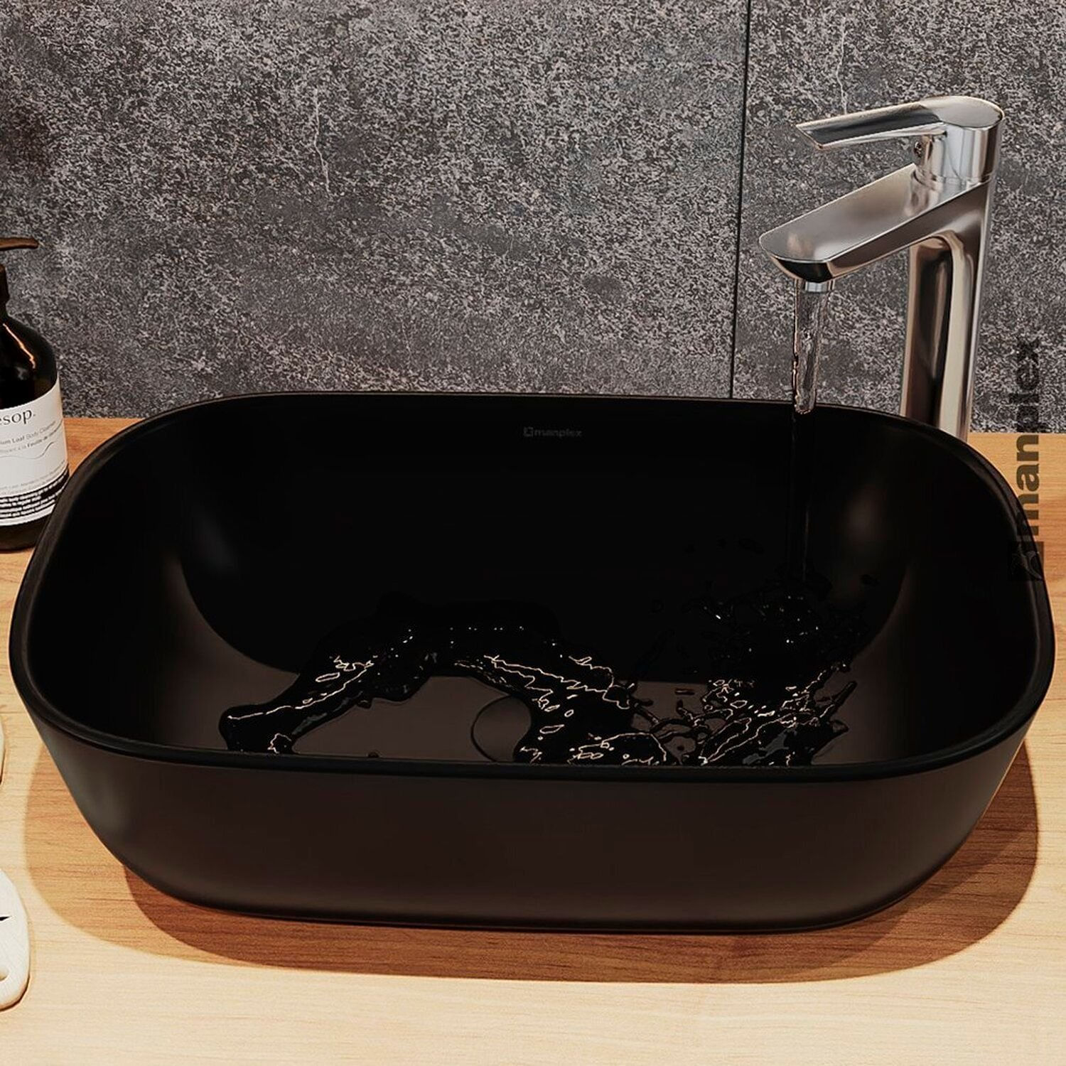Cuba De Apoio Para Banheiro/lavabo Cerâmica Quadrada 46 Cm Manplex Preto Fosco