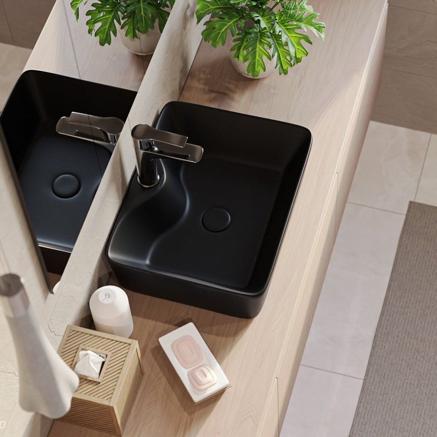 Cuba De Apoio Para Banheiro/lavabo Cerâmica Quadrada 48 Cm Manplex Preto Fosco