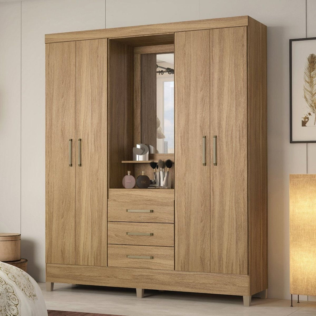 Guarda-roupa Capelinha Com Espelho 4 Portas Persia Amendola Touch