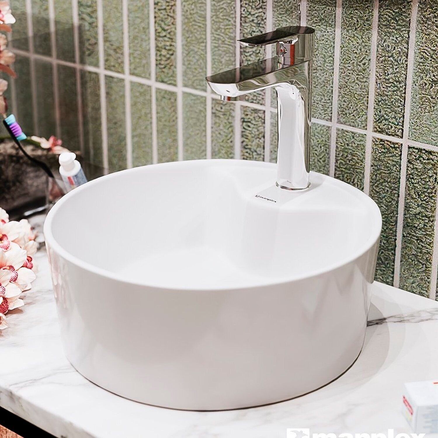 Cuba De Apoio Para Banheiro/lavabo Cerâmica Redondo 36cm Manplex Branco Brilho