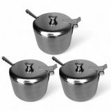 Kit 3 Açucareiros De Mesa Em Inox Com Colher E Tampa 200ml