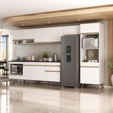 Cozinha Modulada Completa 357cm 6 Peças Com Balcão Para Cooktop Veneza Multimóveis Mp2272 Branco Dourado