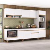 Cozinha Modulada Completa Compacta 5 Peças Com Balcão Para Cooktop Veneza Multimóveis Mp2268 Branco Dourado