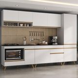 Cozinha Modulada Completa Compacta 5 Peças Com Balcão Para Cooktop Veneza Multimóveis Mp2266 Branco Dourado