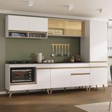 Cozinha Modulada Completa Compacta 287cm Com Balcão Para Cooktop Veneza Multimóveis Mp2267 Branco Dourado