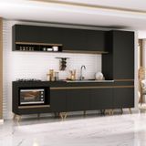 Cozinha Modulada Completa Compacta 5 Peças Com Balcão Para Cooktop Veneza Multimóveis Mp2270 Preto Dourado
