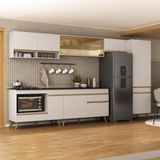 Cozinha Modulada Completa 357cm 6 Peças Com Balcão Para Cooktop Veneza Multimóveis Mp2275 Branco Dourado