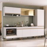 Cozinha Modulada Completa 287cm 5 Peças Com Balcão Para Cooktop Veneza Multimóveis Mp2271 Branco Dourado
