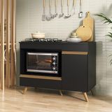 Balcão Para Cooktop E Forno 105cm 1 Porta 1 Gaveta Veneza Multimóveis Mp2258 Preto Dourado