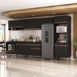 Cozinha Modulada Completa 357cm 6 Peças Com Balcão Para Cooktop Veneza Multimóveis Mp2272 Preto Dourado