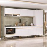 Cozinha Modulada Completa Compacta 5 Peças Com Balcão Para Cooktop Veneza Multimóveis Mp2270 Branco Dourado