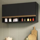 Armário De Cozinha Aéreo 105cm 2 Portas E Nichos Veneza Multimóveis Mp2259 Preto Dourado