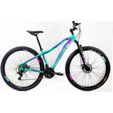 Bicicleta Aro 29 Rino Monalisa - Freio A Disco - Cambios Shimano 21v - Verde Turquesa+violeta - 17