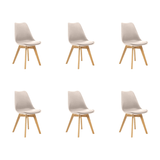 Kit 6 Cadeiras Estofadas Saarinen Wood Pés De Madeira Bege