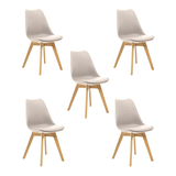 Kit 5 Cadeiras Estofadas Saarinen Wood Pés De Madeira Bege