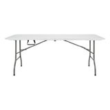 Mesa Dobravel 180x74 Cm Plastico Branca Compacta Tipo Maleta