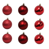 Bolinha De Natal Mix De Modelos C/ 9 Peças 6cm- Vermelho - Chibrali Chibrali