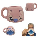 Caneca Stitch Angel Rosa Cerâmica Oficial Zc Bocão